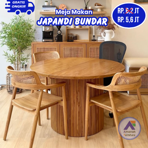 meja makan japandi bundar