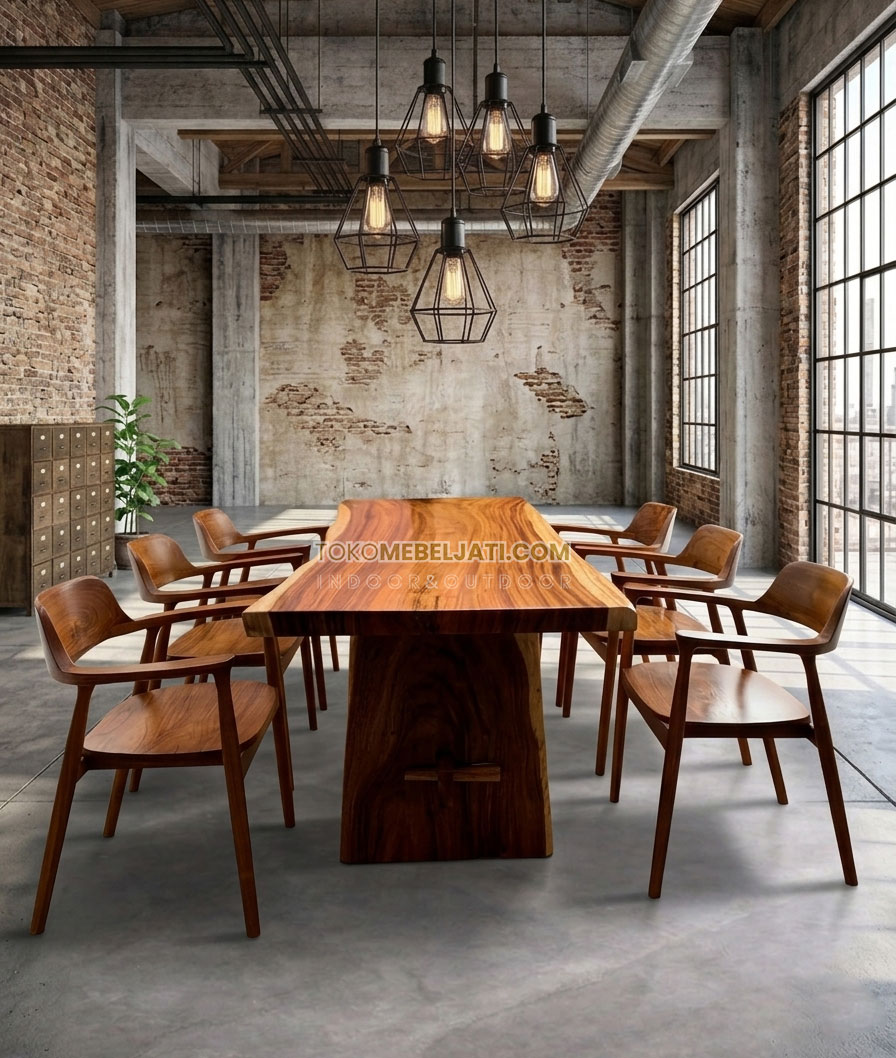 Meja Makan Kayu Utuh Tebal 6 Kursi