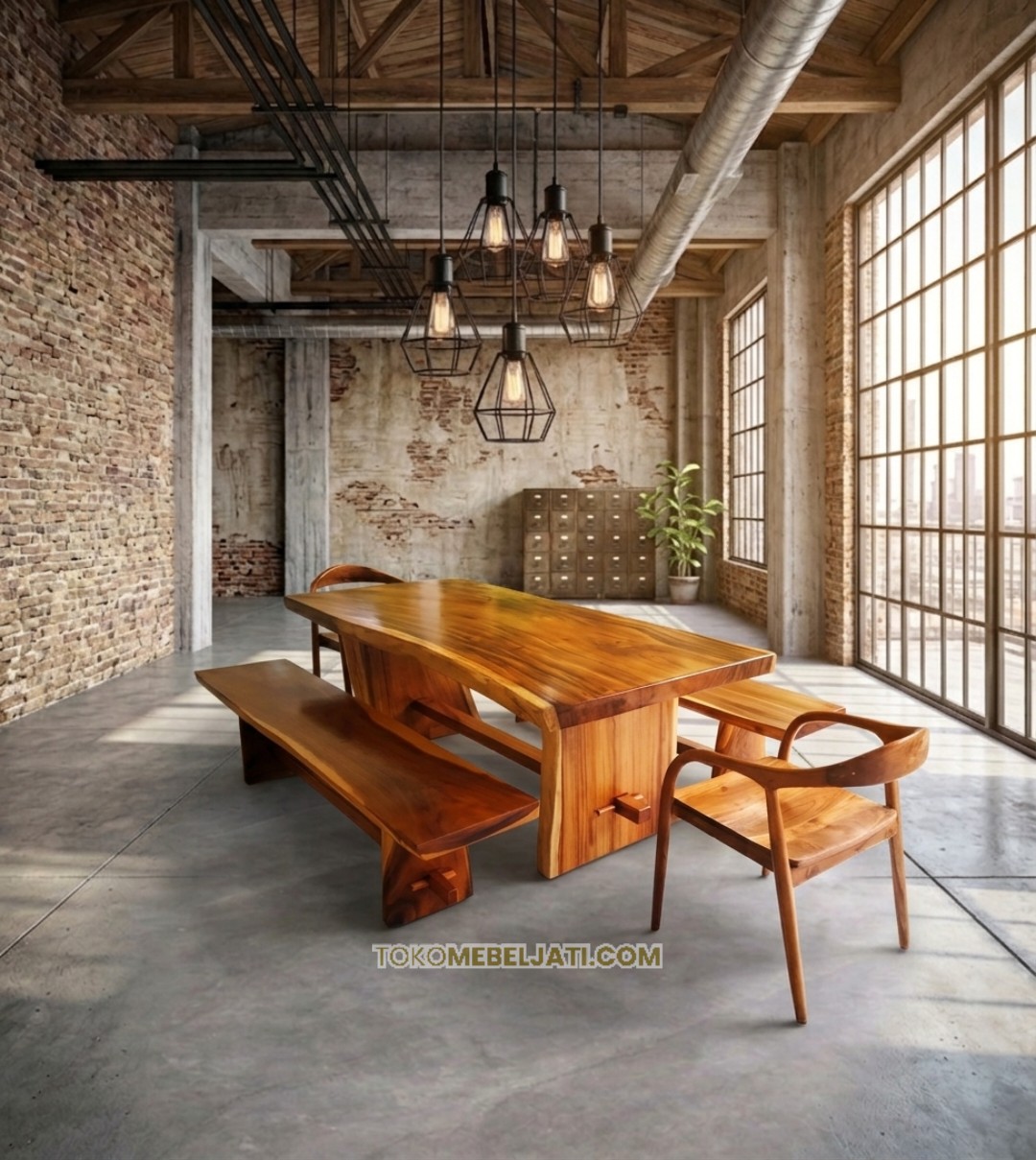 Set Meja Makan Sate Kayu Utuh - Gambar 2